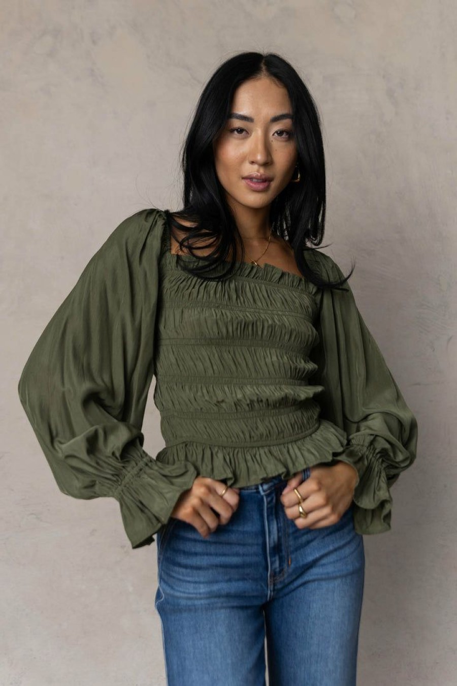 Tops * | Top 10 Promesa Ollari Blouse Tops Olive