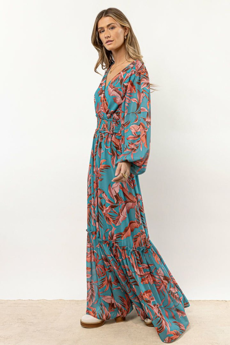 Dresses * | Buy Flying Tomato New Arrivals Jolie Printed Chiffon Dress Teal