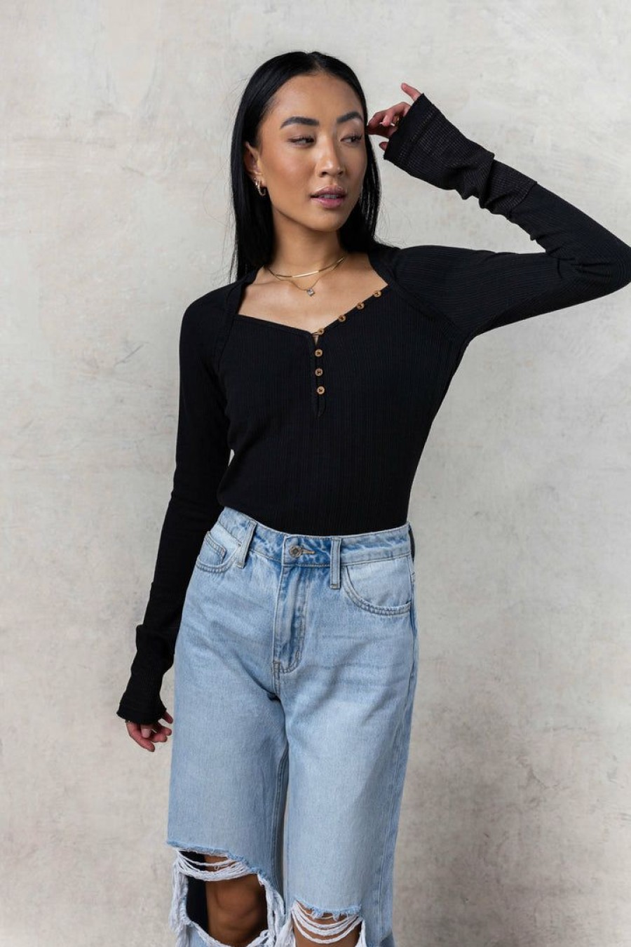 Tops * | Wholesale Sina Jo Button Top In Tops Black