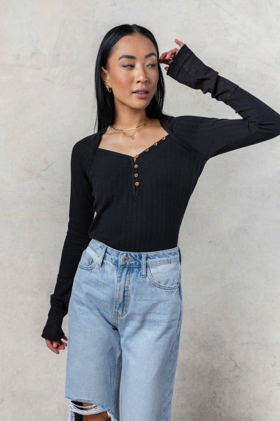 Tops * | Wholesale Sina Jo Button Top In Tops Black