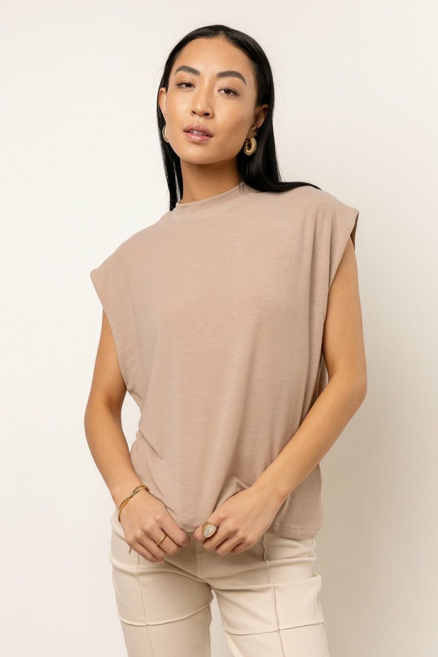 Tops * | Brand New Sina Greta Muscle Tee In Tan