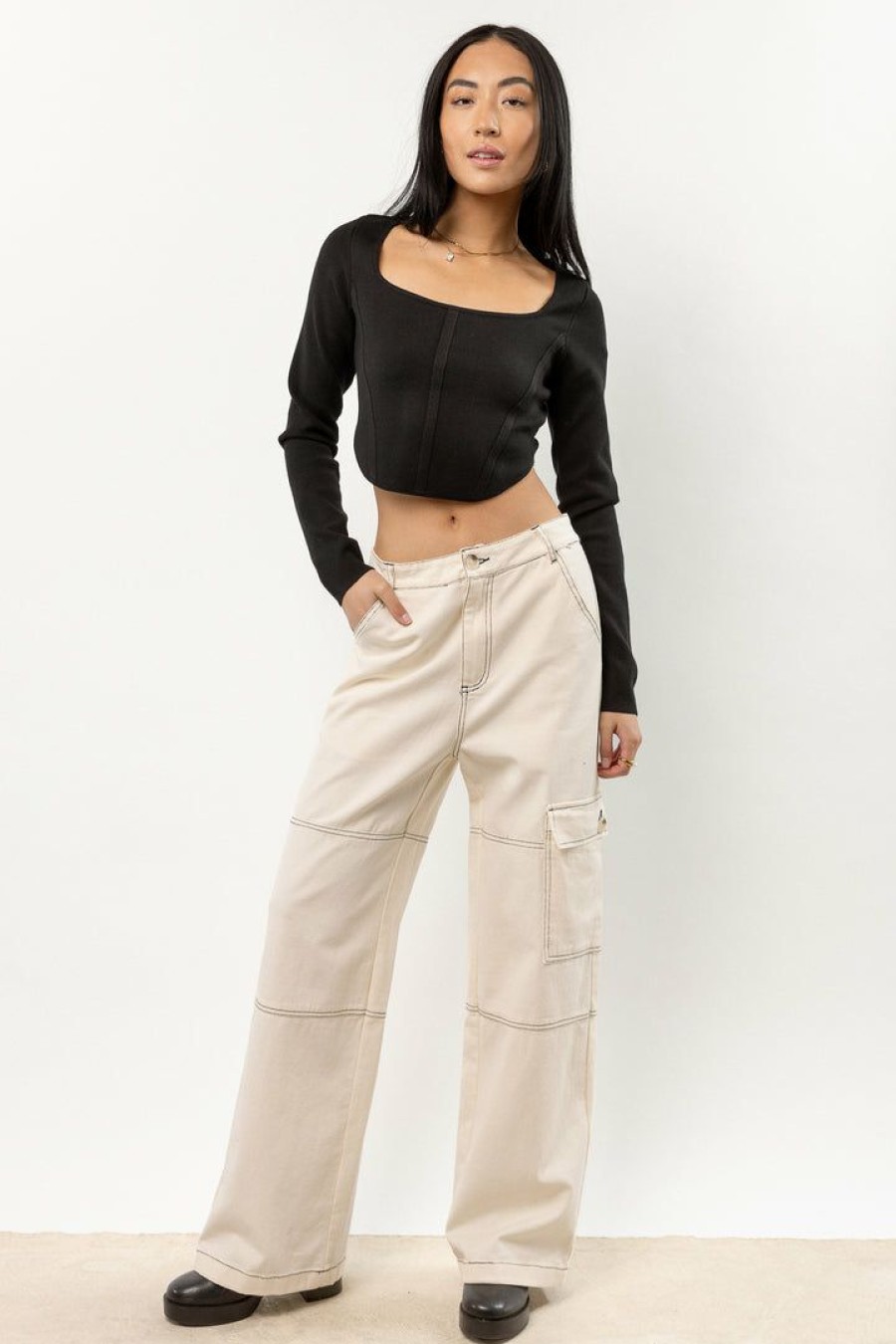 Tops * | Wholesale Dreamers By Debut Lyra Cropped Top In Black