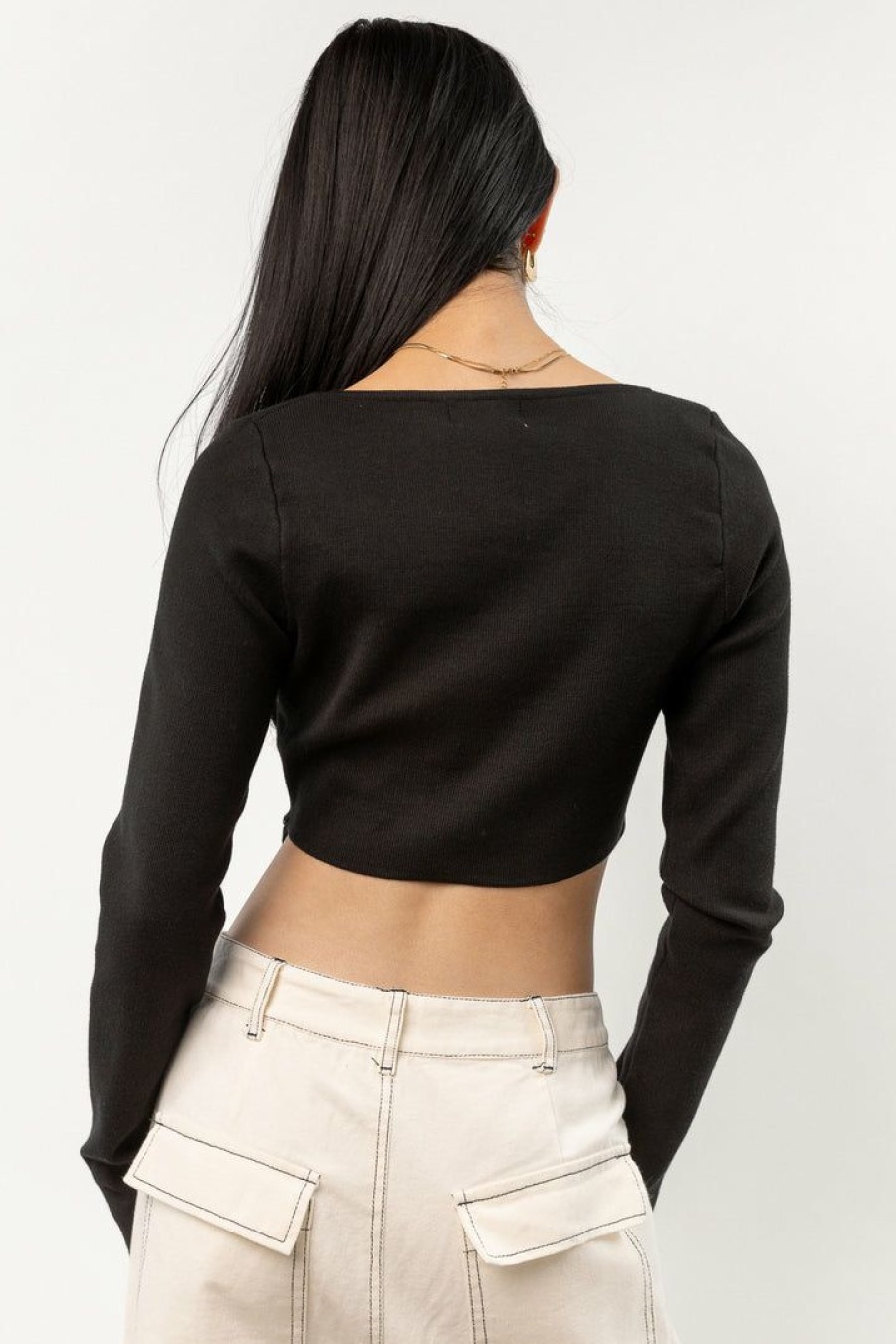 Tops * | Wholesale Dreamers By Debut Lyra Cropped Top In Black