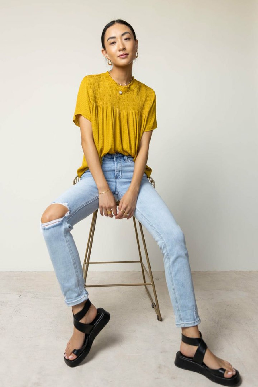 Tops * | Best Sale Fun 2 Fun Anne Blouse In Final Sale Tops Mustard