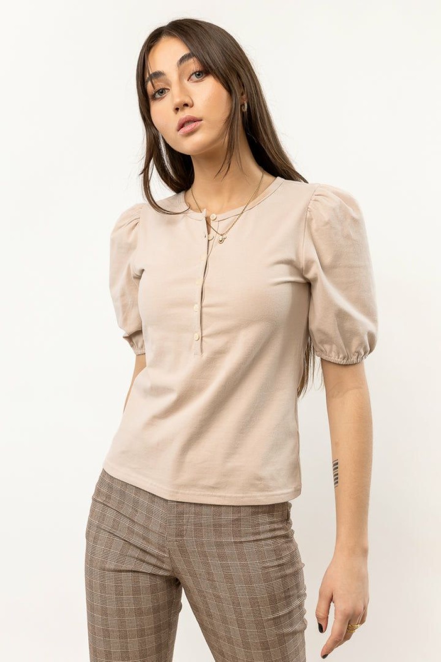 Tops * | Best Reviews Of Sina Rei Button Up In Tops Taupe