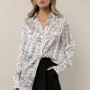 Tops * | Top 10 Worui One Line Abstract Button Down White