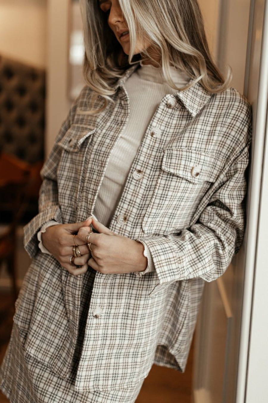 Tops * | Best Sale Paper Crane Sasha Plaid Shirt Tops Ivory