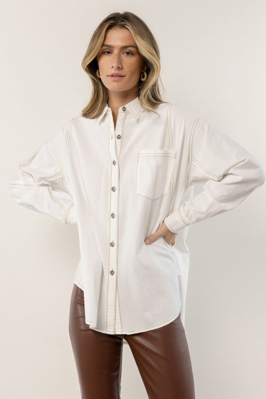 Tops * | Best Reviews Of Worui Tops Gibson Button Up Ivory