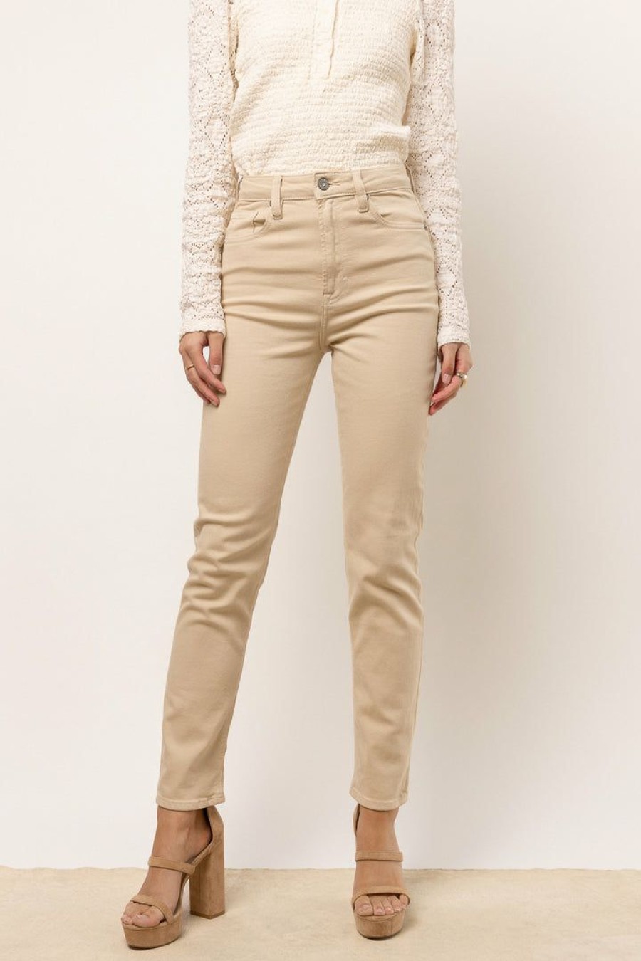 Jeans * | Best Sale Denim One Olivia Straight Leg Pants New Arrivals Beige