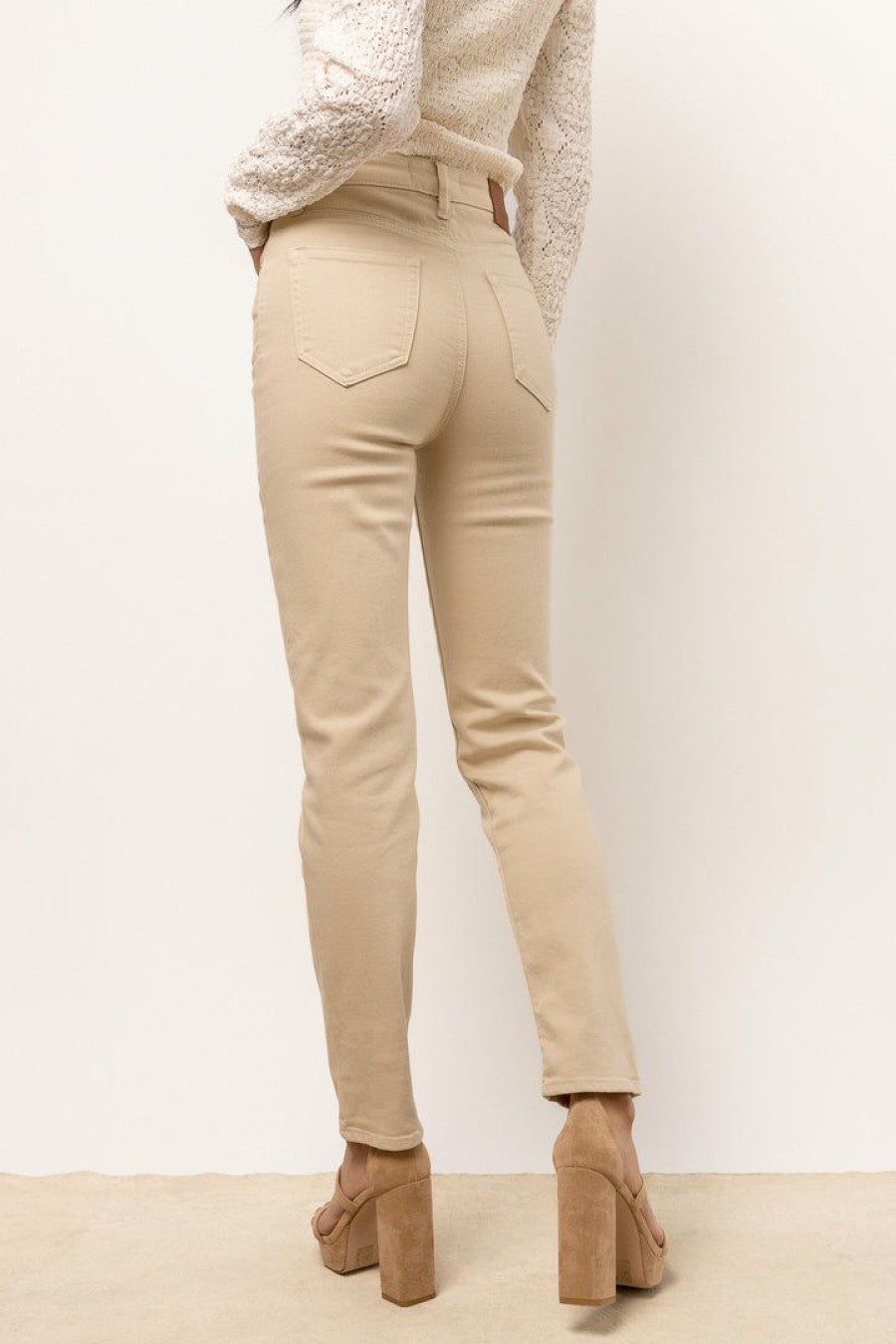 Jeans * | Best Sale Denim One Olivia Straight Leg Pants New Arrivals Beige