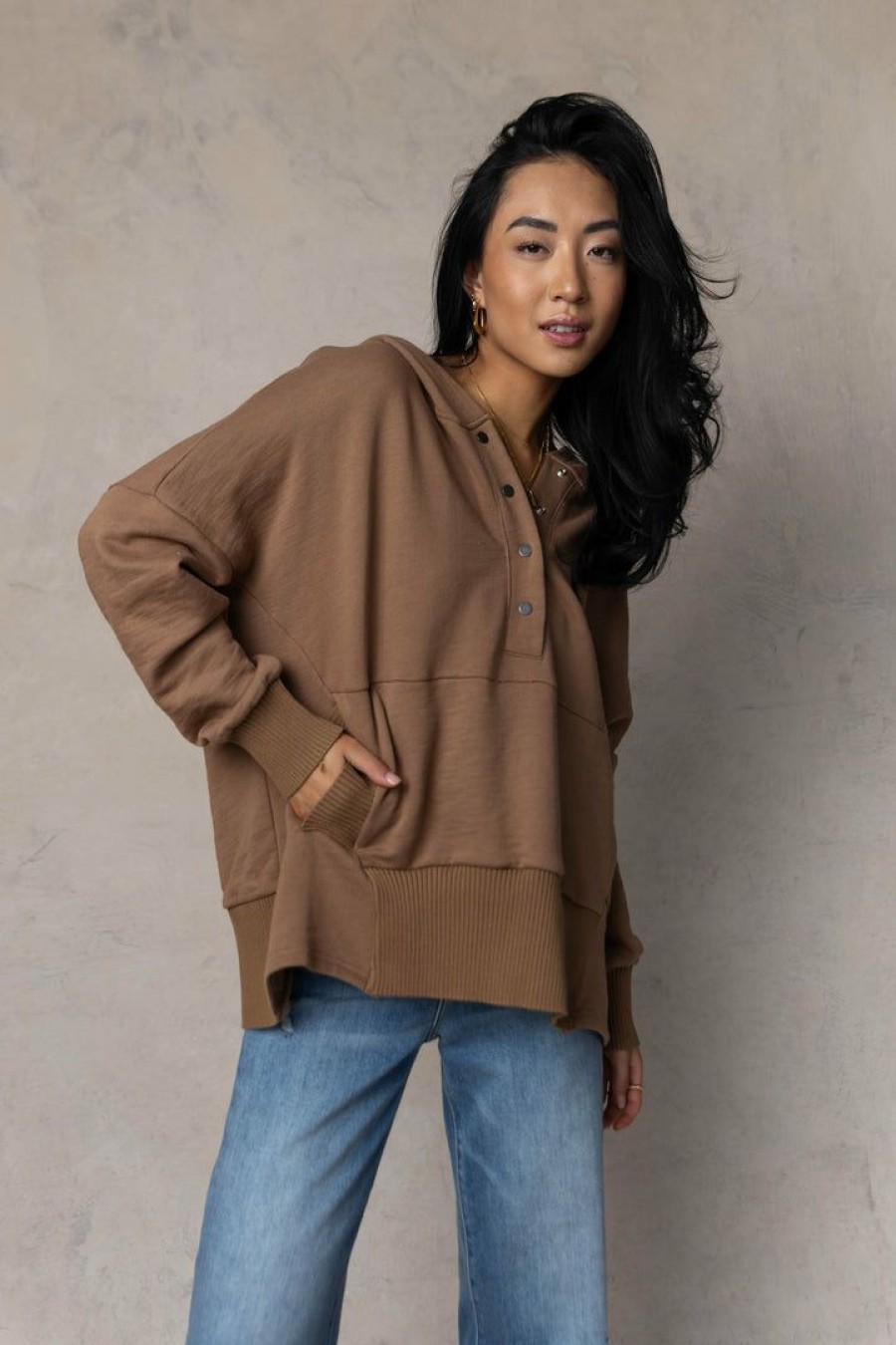 Tops * | Outlet Aemi And Co Tops Brogan Hoodie In Brown