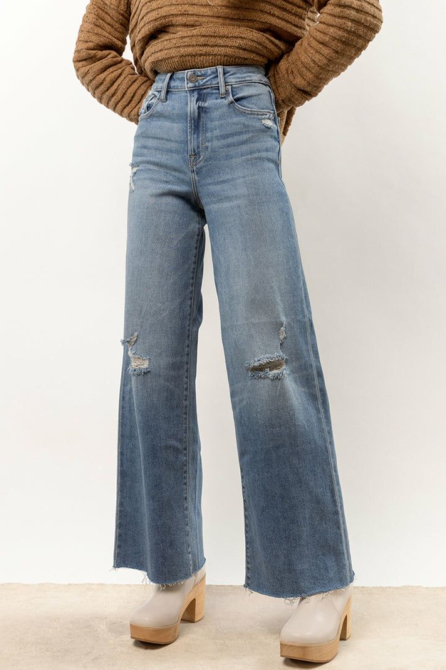 Jeans * | Wholesale Denim One New Arrivals Arya Wide Leg Jeans Medium Wash