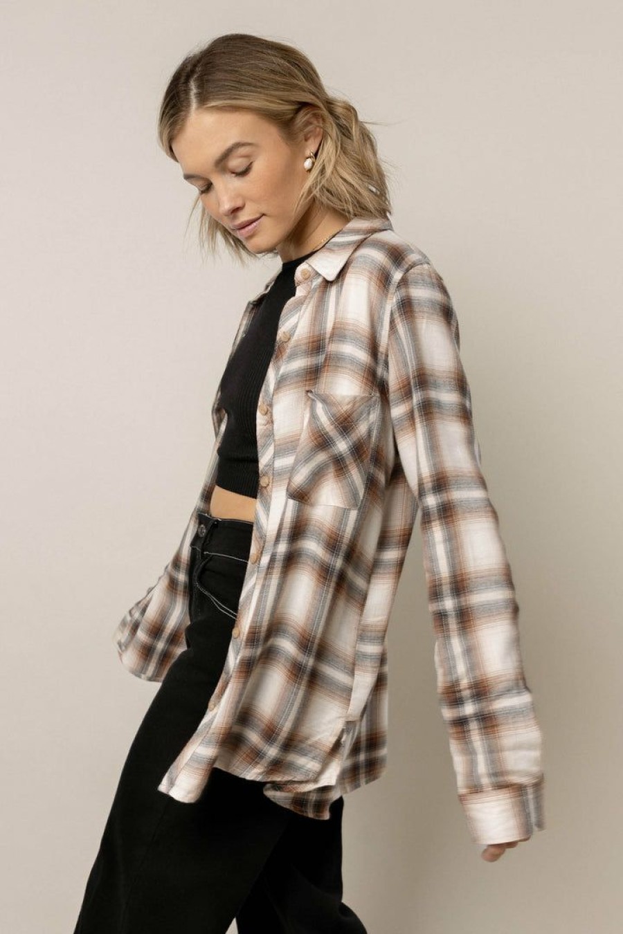 Tops * | Best Pirce Be Cool Manufacture Tops Curtis Plaid Button Down Natural