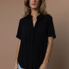 Tops * | Hot Sale Fun 2 Fun Ayala Button Down Blouse In Black