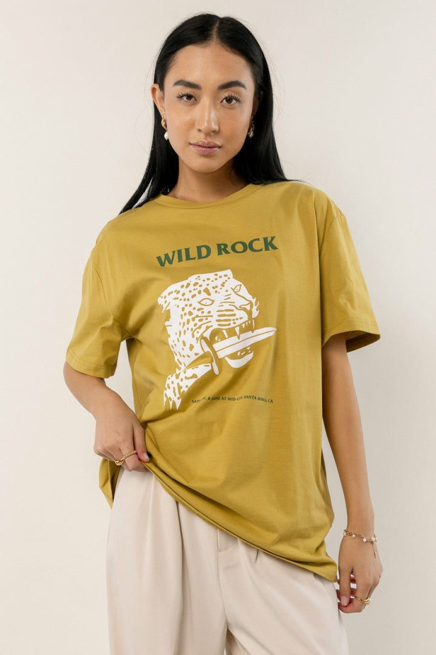 Tops * | Best Reviews Of Worui Wild Rock Graphic Tee Final Sale Tops Chartreuse