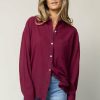 Tops * | Best Reviews Of Fun 2 Fun Larissa Button Down Blouse In Final Sale Burgundy