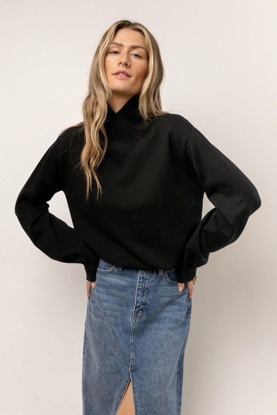 Tops * | Best Deal Worui Trysta Mock Neck Sweater In Tops Black