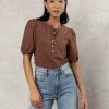 Tops * | Outlet Sina Rei Button Up In Tops Brown