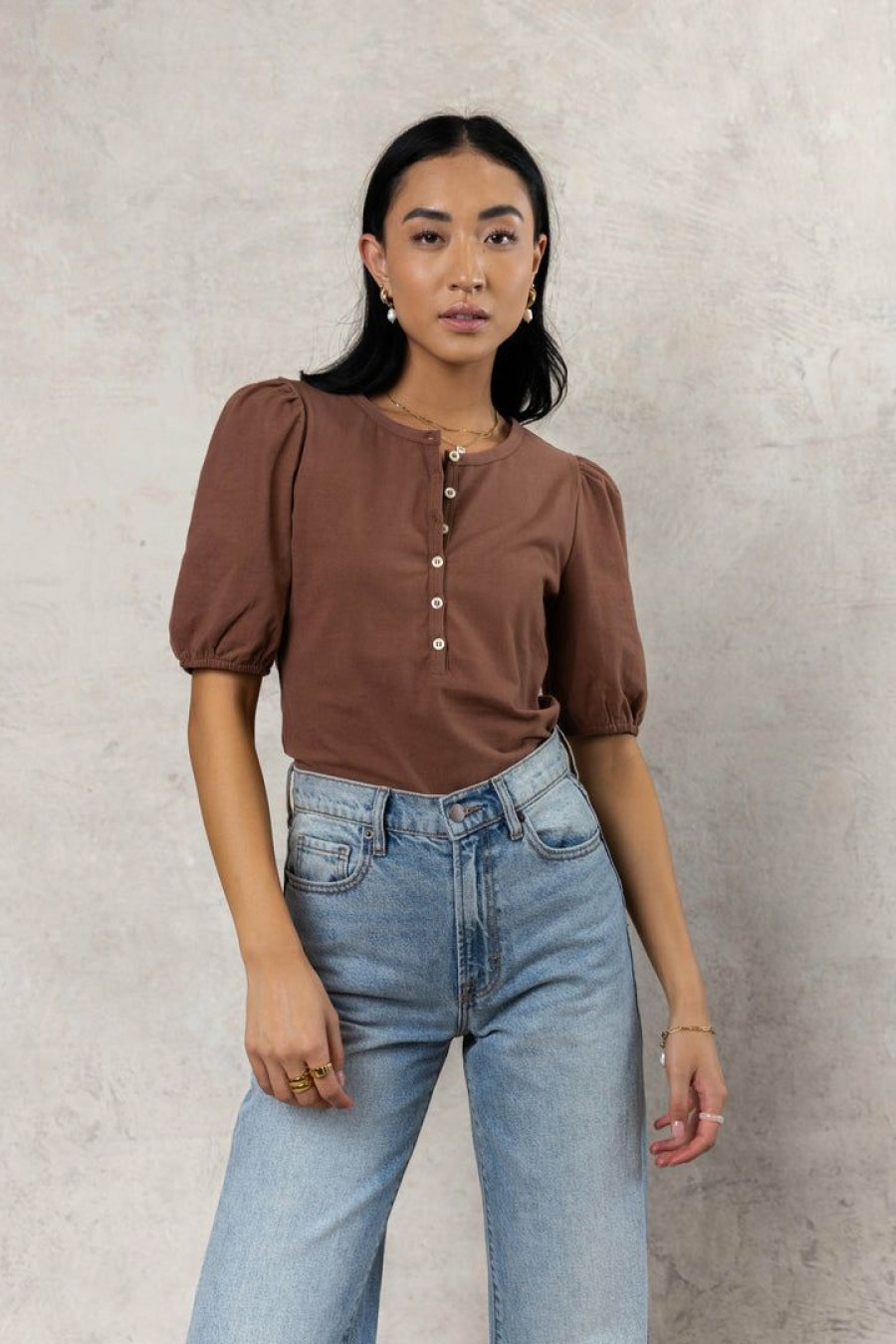 Tops * | Outlet Sina Rei Button Up In Tops Brown