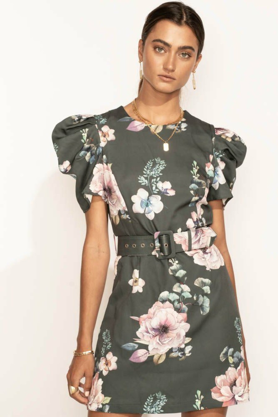 Dresses * | Promo Clothing Company Dresses Elena Floral Dress In Final Sale Green