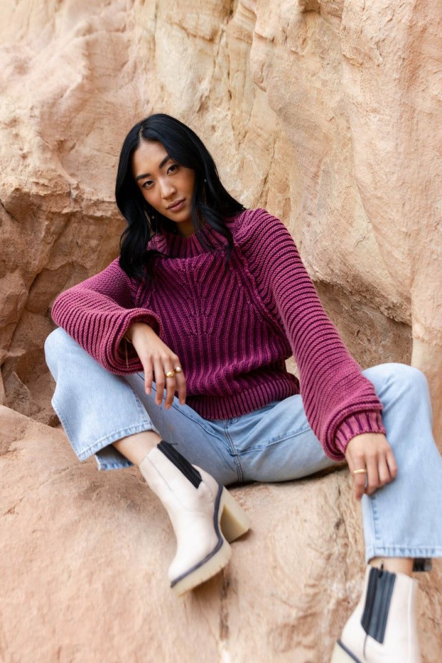 Tops * | Best Sale Sina Olympe Cable-Knit Sweater In Tops Magenta