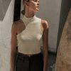 Tops * | Outlet Sina Tops Asymmetrical Mock Neck Tank In Final Sale Cream