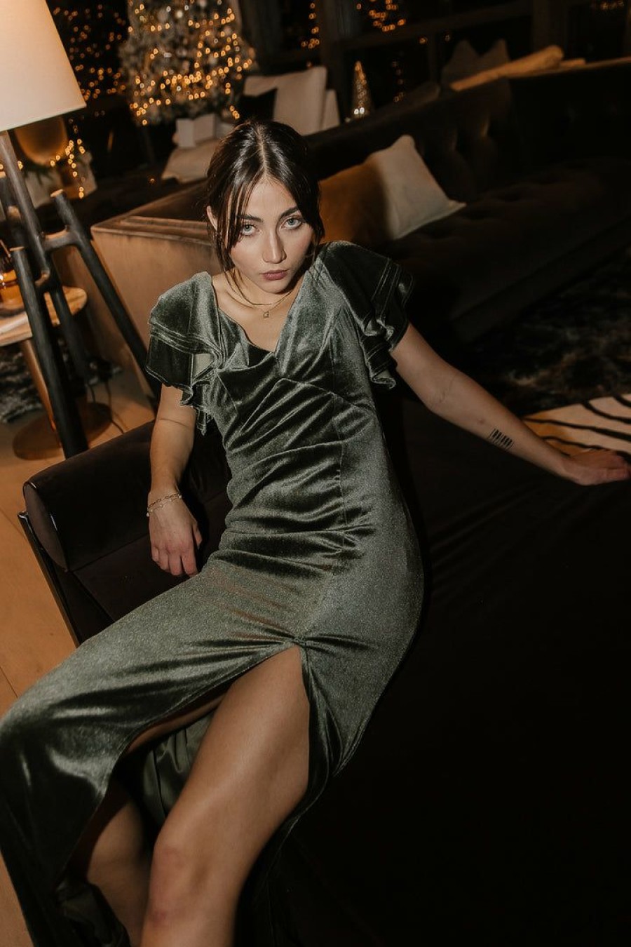 Dresses * | Brand New Ricarica Ray Velour Maxi Dress In New Arrivals Green