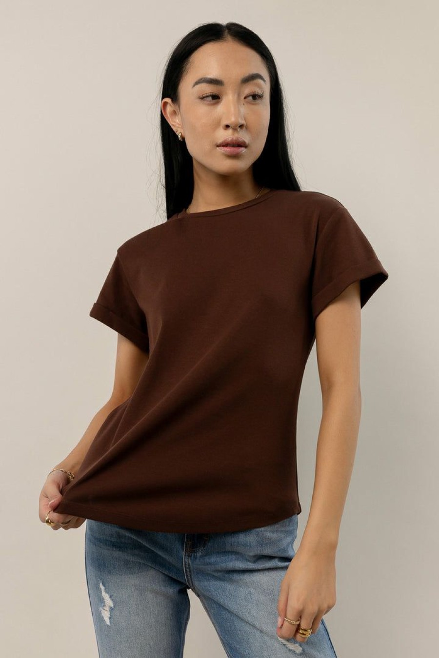 Tops * | Flash Sale Worui Selena Rolled Sleeve Shirt In New Arrivals Brown