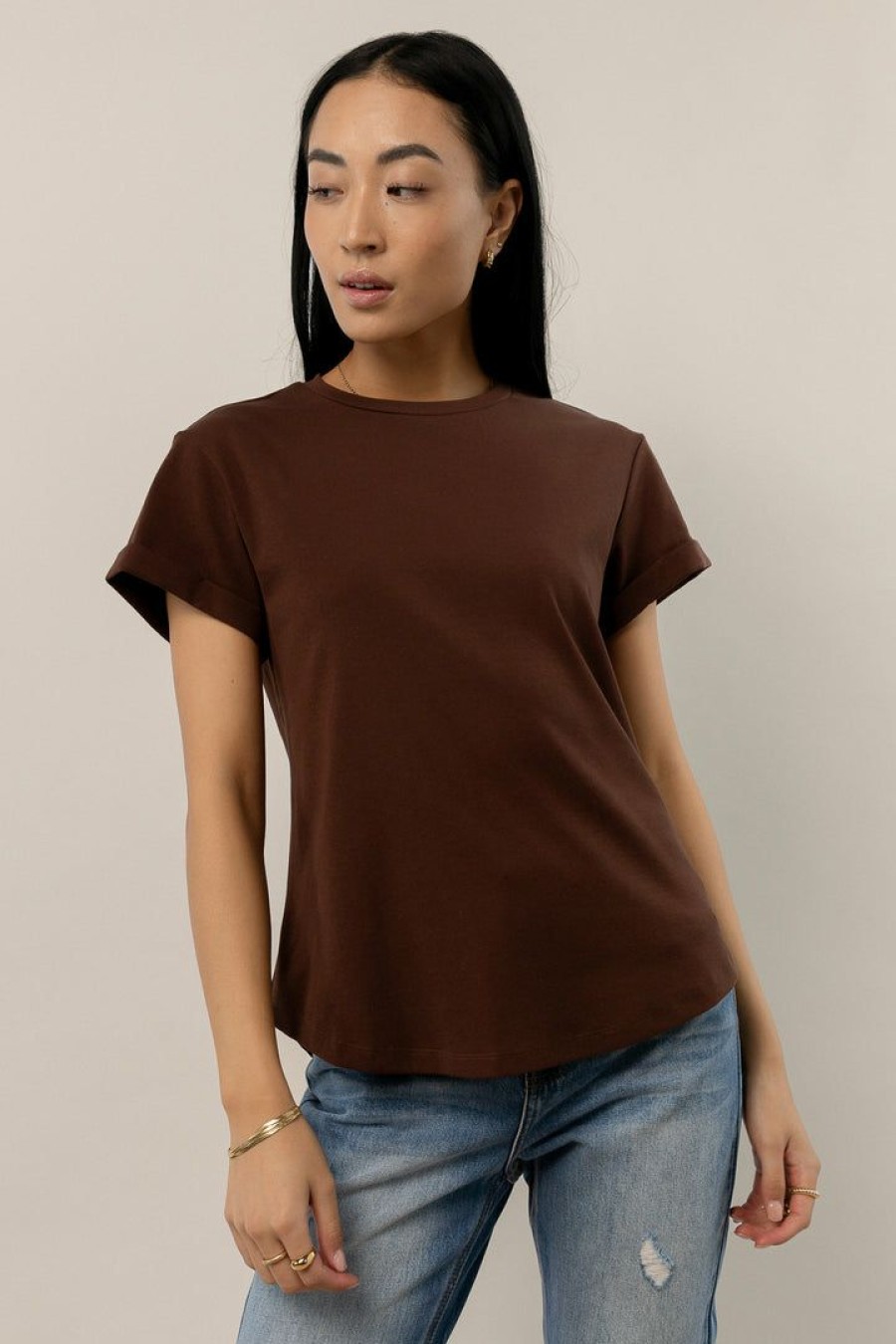 Tops * | Flash Sale Worui Selena Rolled Sleeve Shirt In New Arrivals Brown