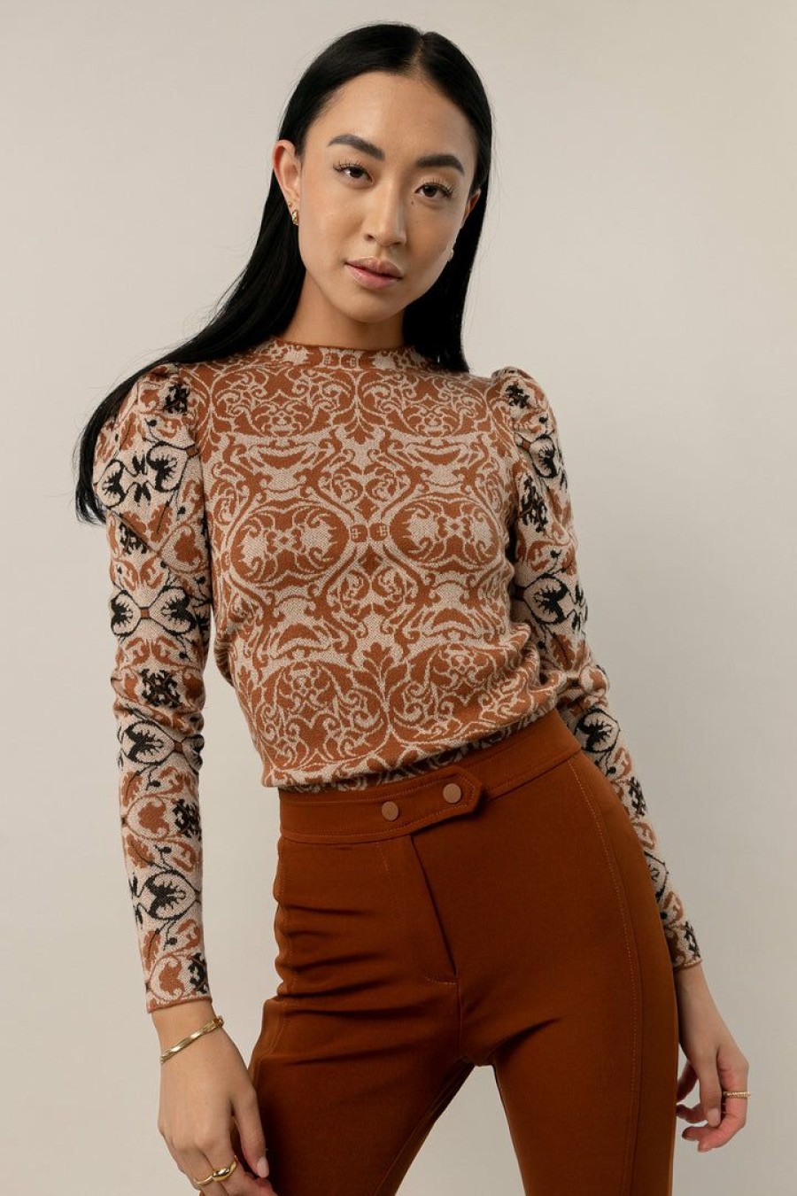 Tops * | Promo Flying Tomato Tops Kienna Mock Neck Top Brown