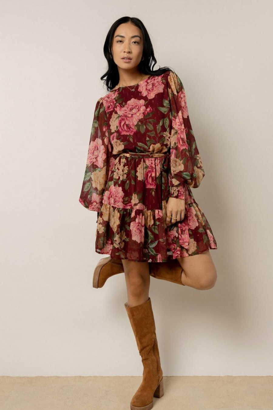 Dresses * | Best Sale Flying Tomato Dresses Marco Floral Mini Dress Burgundy