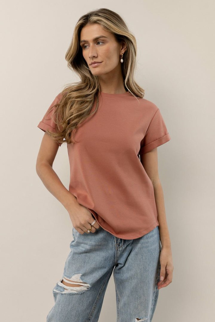 Tops * | Best Sale Worui Selena Rolled Sleeve Shirt In Terracotta