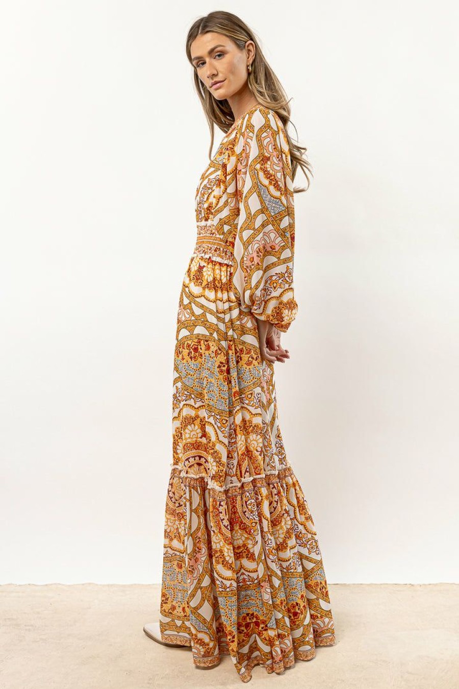 Dresses * | Discount Flying Tomato Astoria Printed Maxi Dress Ivory