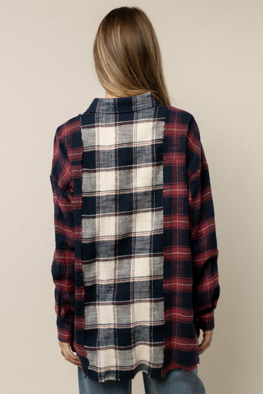 Tops * | Top 10 A Peach Tops Carson Plaid Shacket Blue