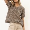 Tops * | Top 10 Fun 2 Fun New Arrivals Monet Checkered Blouse Olive