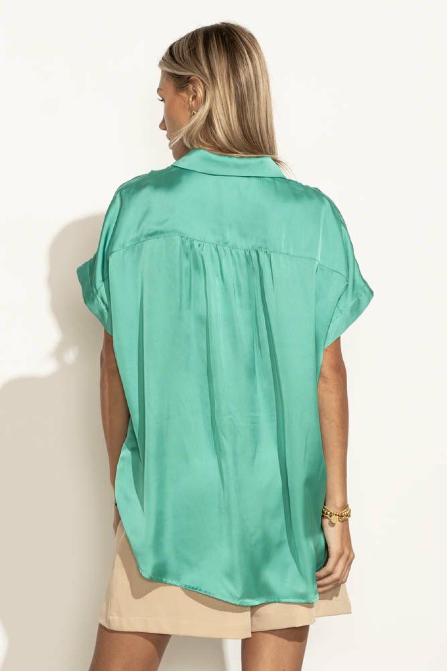 Tops * | Best Pirce Fun 2 Fun Tops Mary Button Down Top In Final Sale Jade