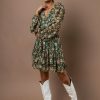 Dresses * | Deals Flying Tomato Elmore Floral Mini Dress Dresses Hunter Green