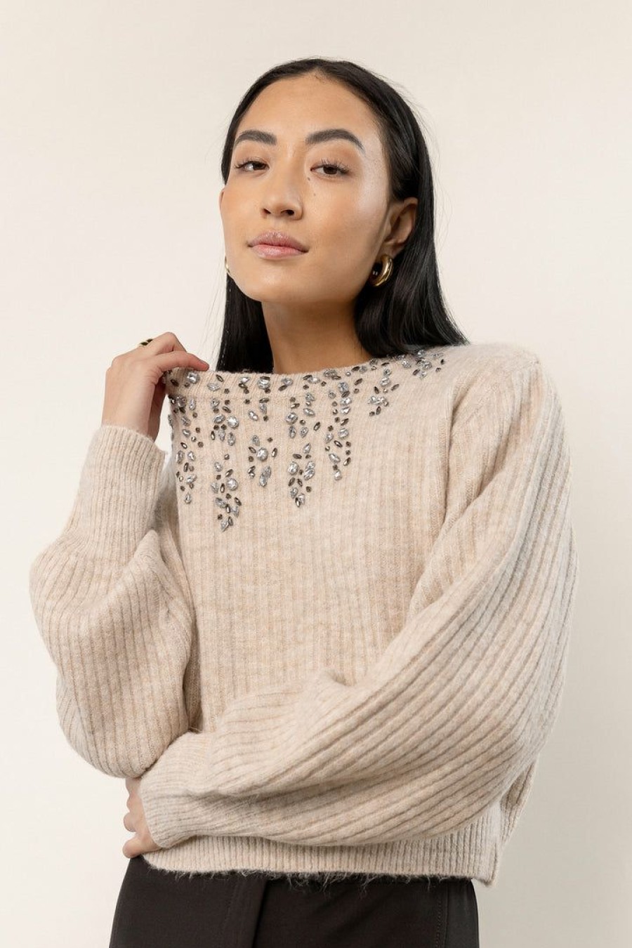 Tops * | Best Sale Sina New Arrivals Casey Knitted Sweater Oatmeal