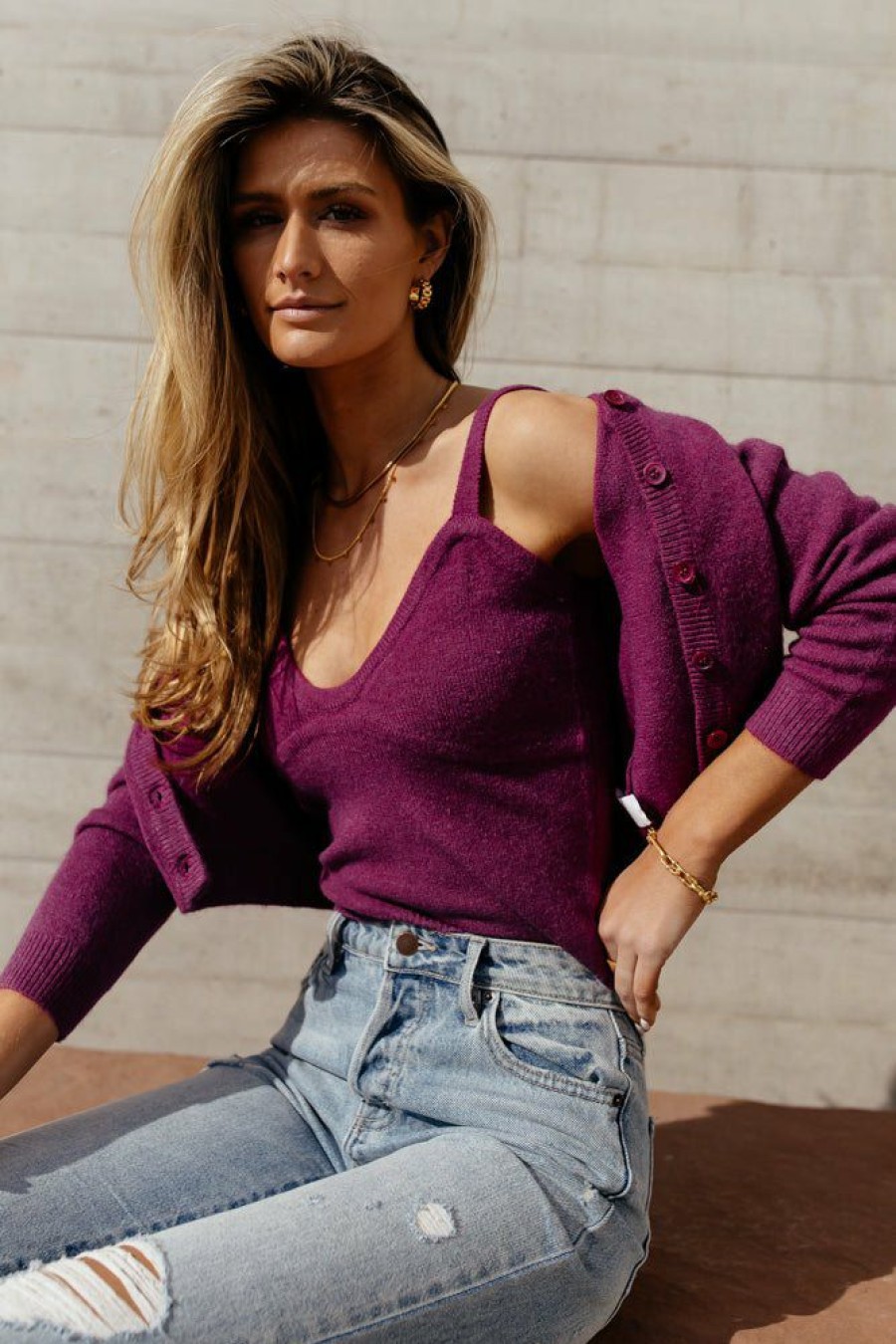 Tops * | Buy Sina Sweaters Leonie Set In Final Sale Magenta