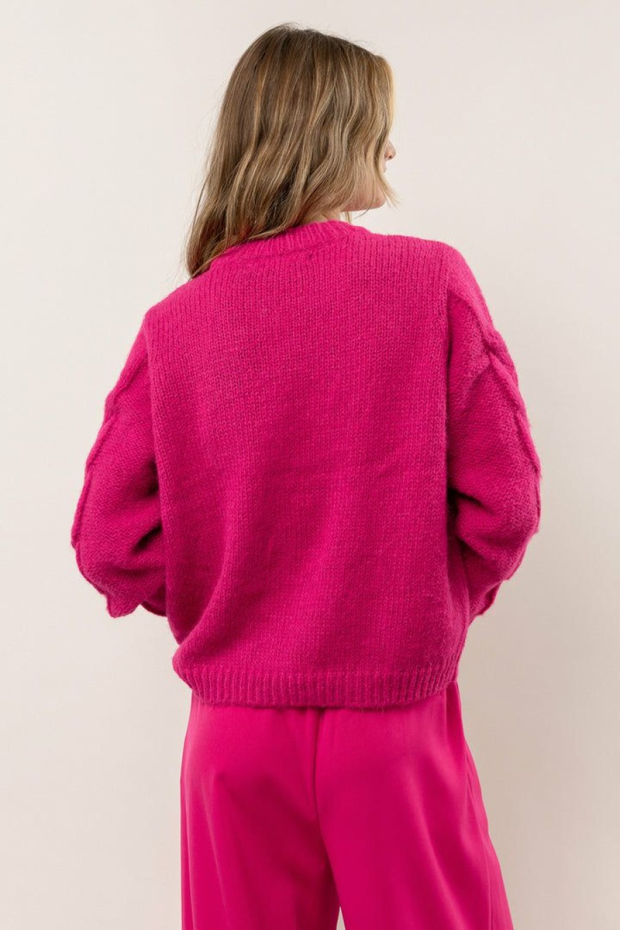 Tops * | Best Reviews Of Sweaters Vero Moda Cindy Cable-Knit Sweater In Hot Pink