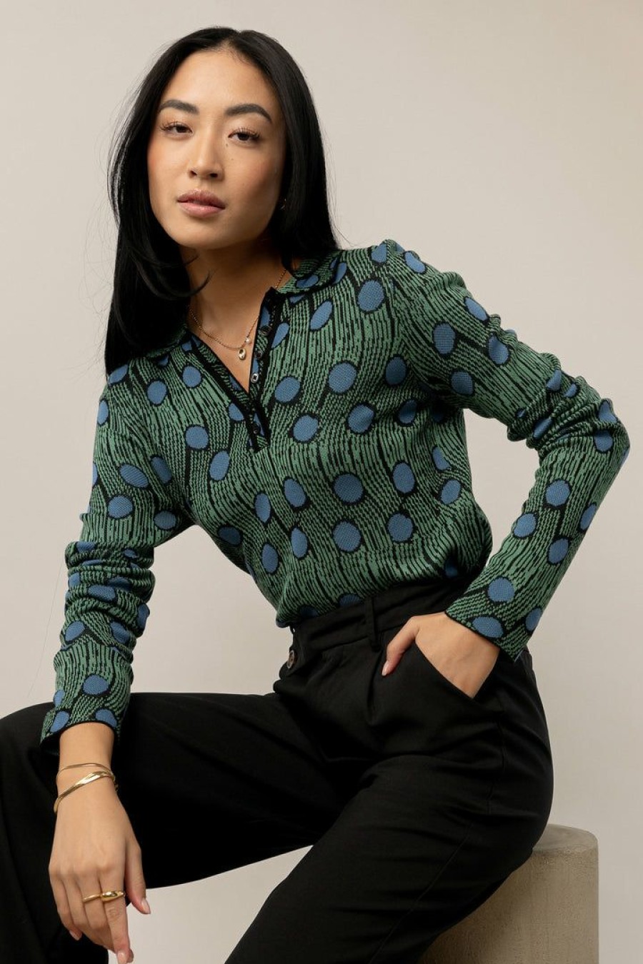 Tops * | Budget Fate Inc Vanessa Long Sleeve Top Green