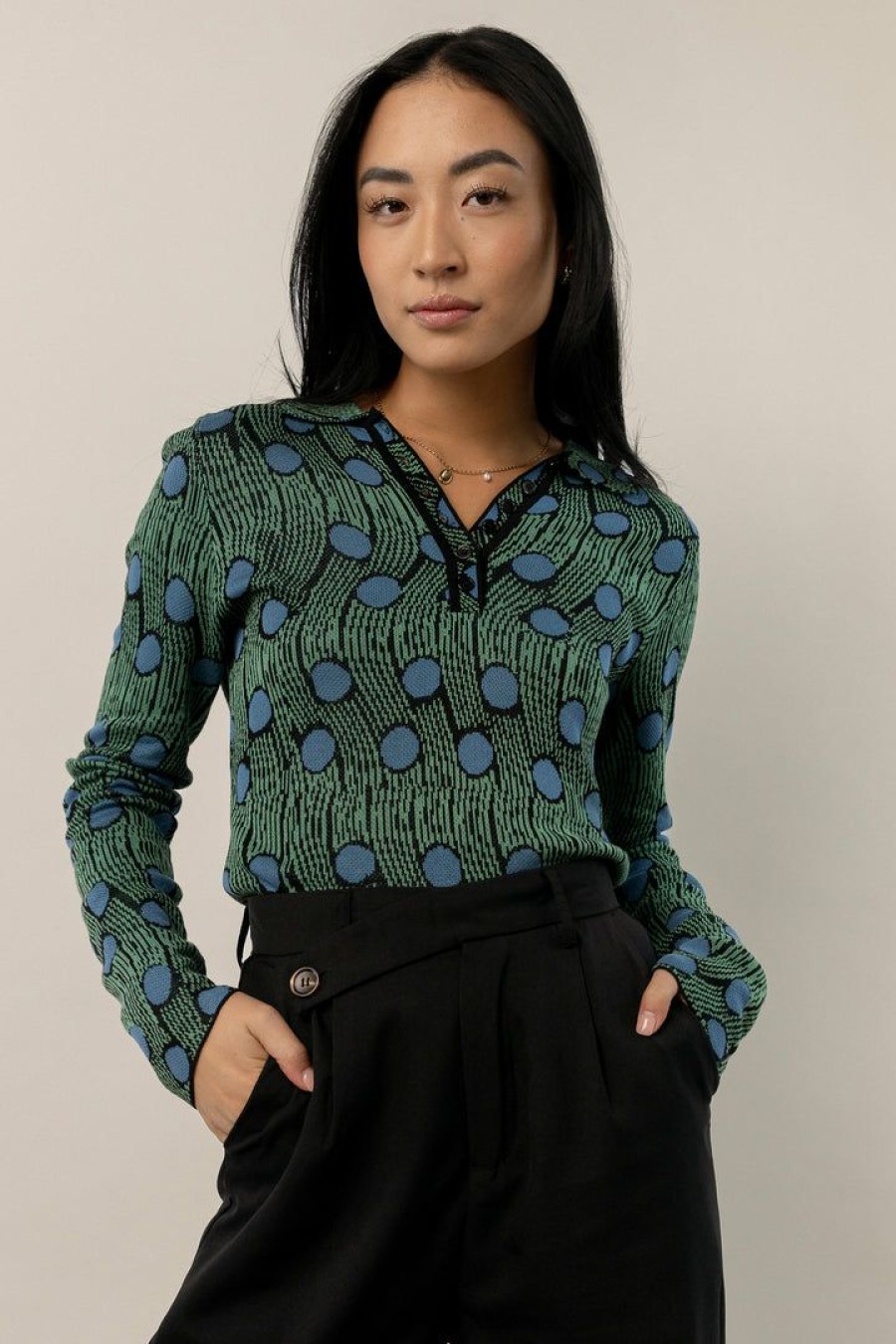 Tops * | Budget Fate Inc Vanessa Long Sleeve Top Green