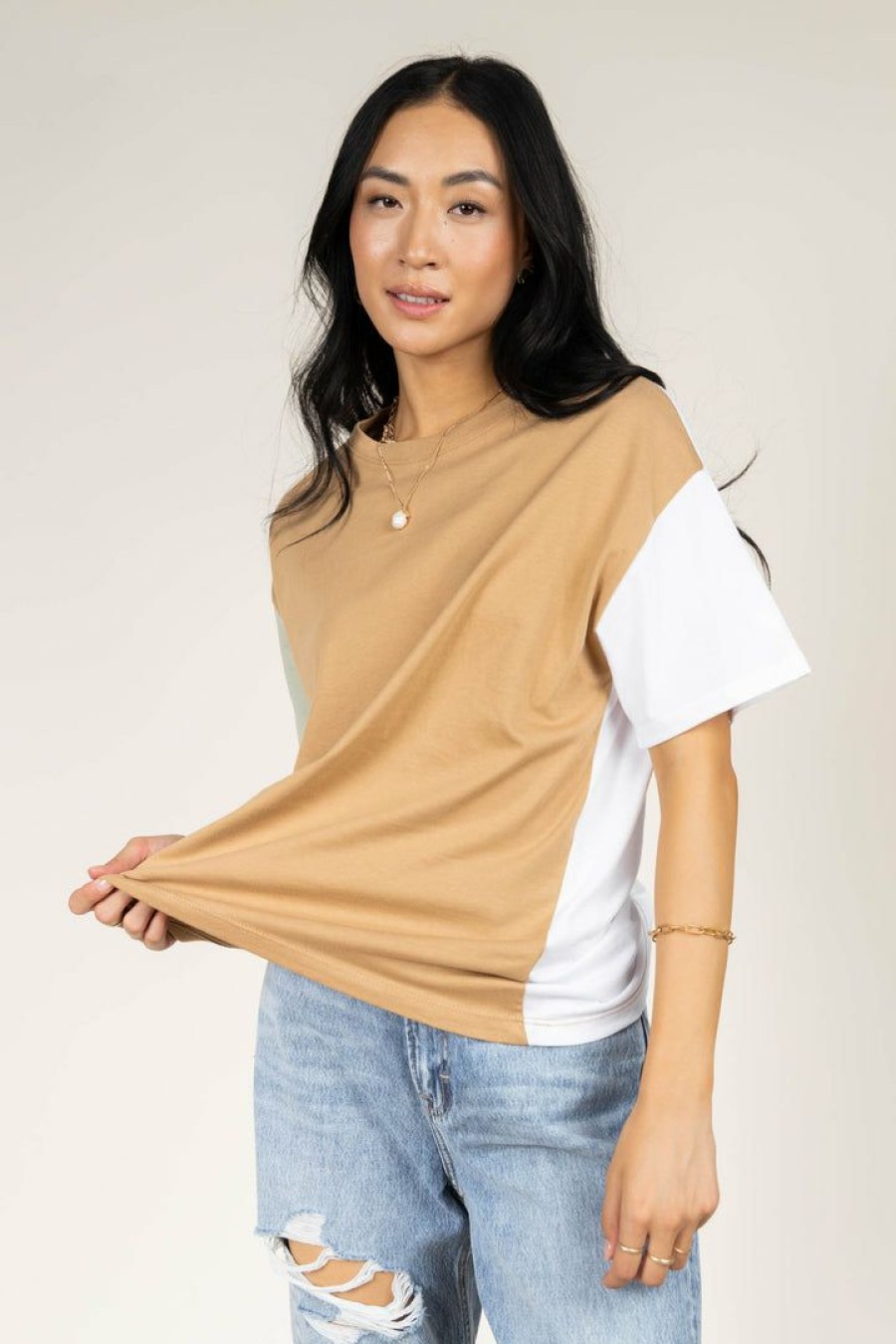 Tops * | Deals Tres Bien Brenna Tee In Tops Tan