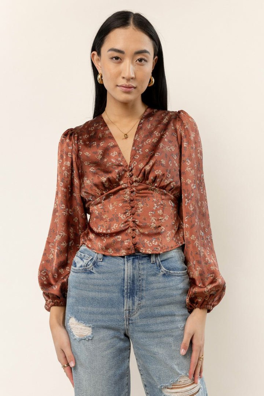 Tops * | Cheap Dress Forum Tops Ellie Floral Top In Rust