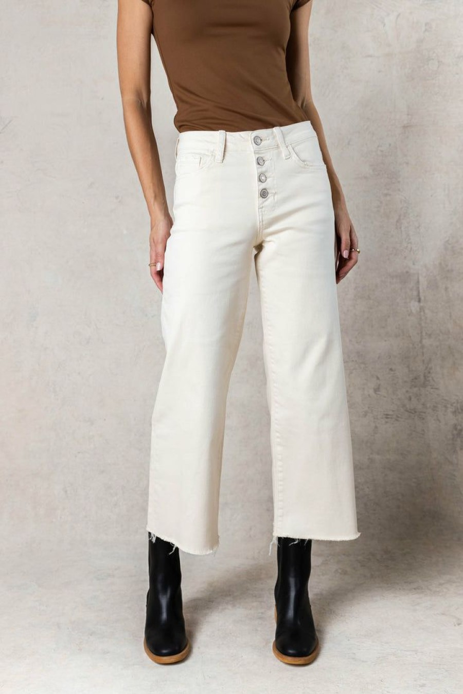 Jeans * | Hot Sale Plastic Flying Monkey Delia Wide Leg Denim Ivory