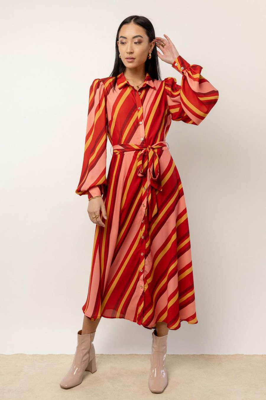 Dresses * | Best Deal Flying Tomato Robin Button Down Midi Dress Multi