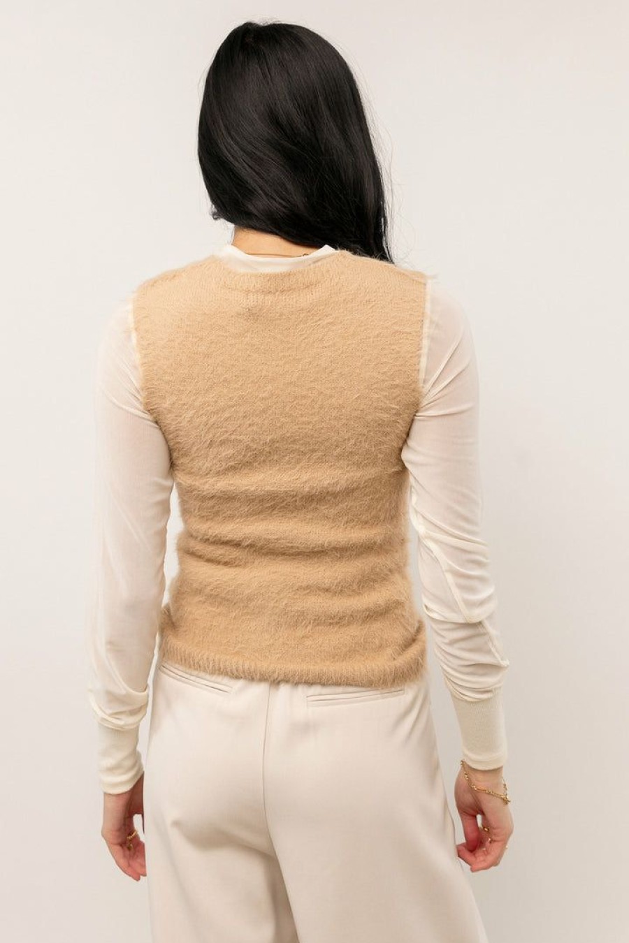 Tops * | Coupon Vero Moda Nadine Sweater Vest In Tan