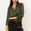 Tops * | Outlet Fun 2 Fun New Arrivals Kori Button Down Blouse In Hunter Green