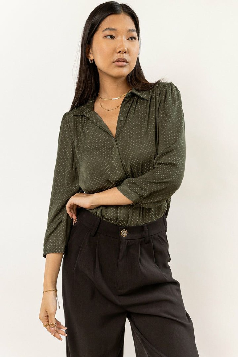 Tops * | Outlet Fun 2 Fun New Arrivals Kori Button Down Blouse In Hunter Green