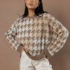 Tops * | Top 10 Mitto Shop Tops Billie Houndstooth Sweater Final Sale Camel